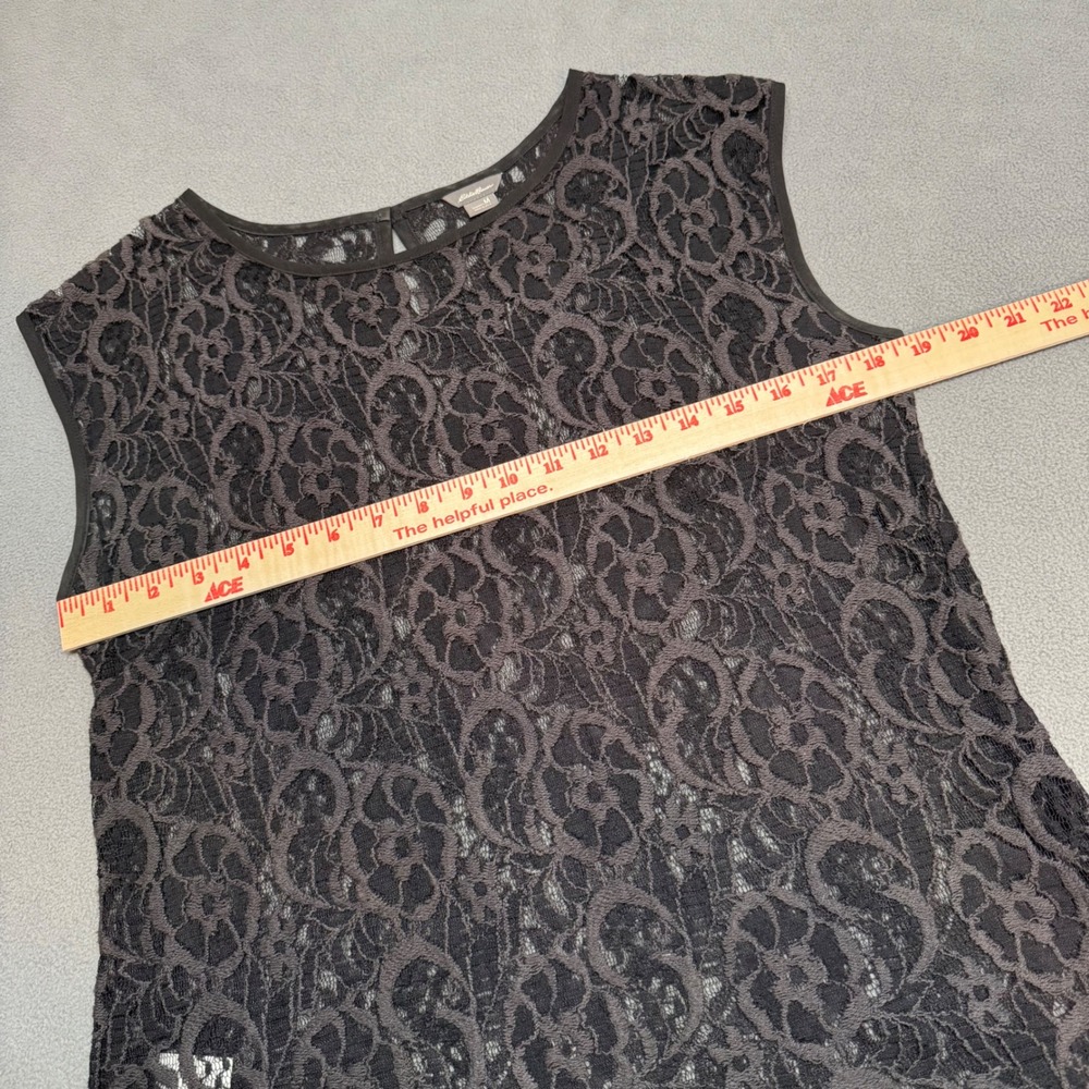 Eddie Bauer Lace Tank Top Floral Sheer Sleeveless M Black Whimsygoth Layering - Picture 7 of 11